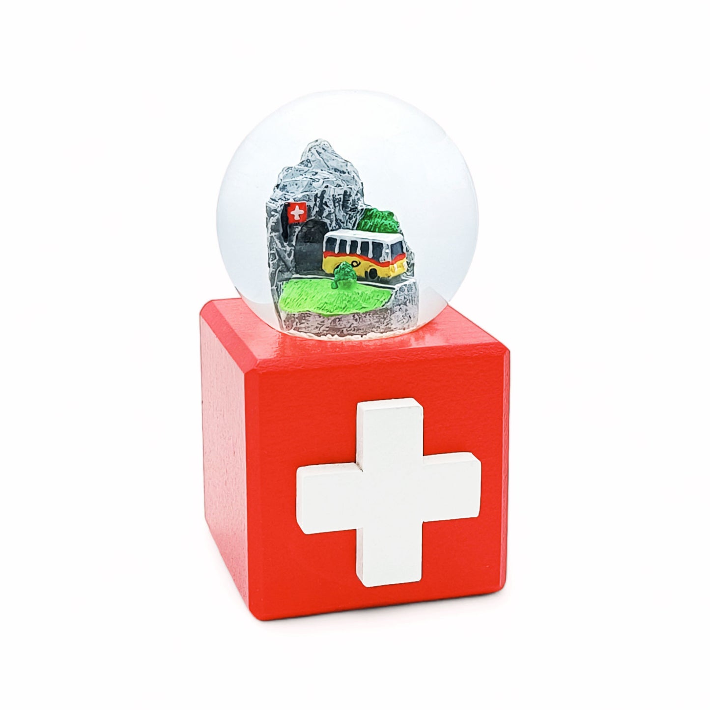 Schneekugeln Würfel- Swiss Souvenirs-Souvenir-Atelier Passage-Postauto-Klein 45x45x90mm-swiss made