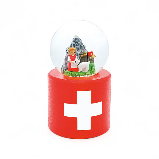Schneekugeln Rund - Swiss Souvenirs-Souvenir-Atelier Passage-Heidi+Geiss-Rot mit Schweizer Kreuz-swiss made