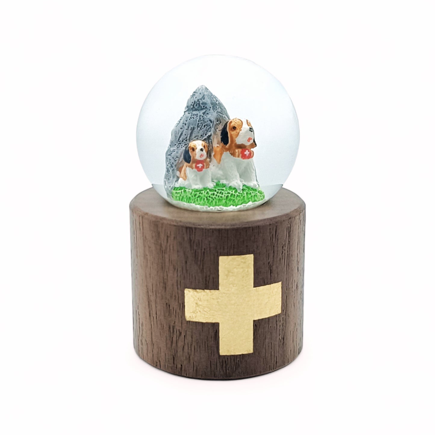 Schneekugeln Rund - Swiss Souvenirs-Souvenir-Atelier Passage-Bernhardiner-Nussbaum Gold-swiss made