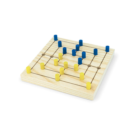 Mühlespiel farbig-Spiele-Atelier Passage-Holzspielzeuge-Blau-Gelb-swiss made