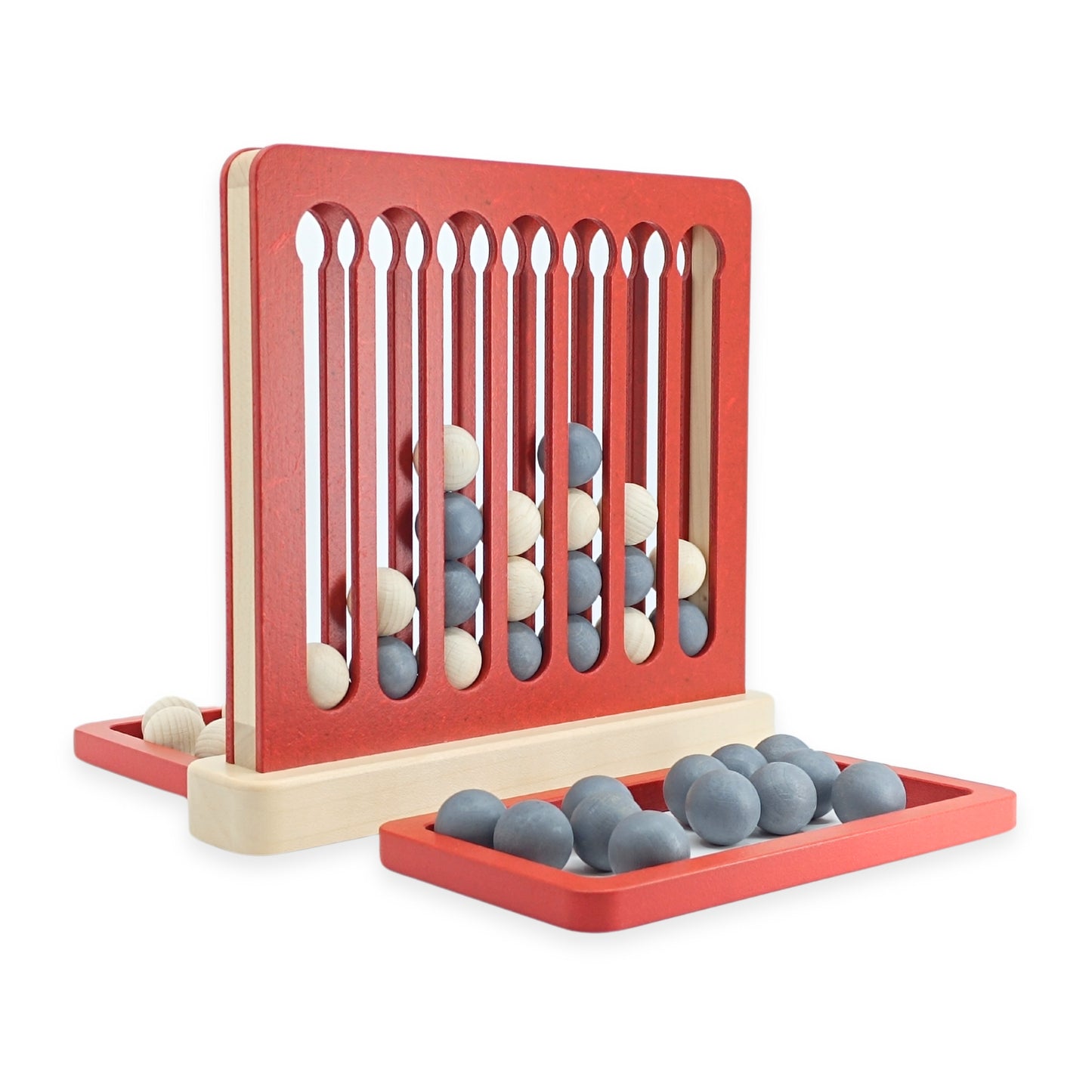 Vier gewinnt - Brettspiele aus Holz - swiss made - Holzspielzeug-Spiele-Atelier Passage-Rot-swiss made