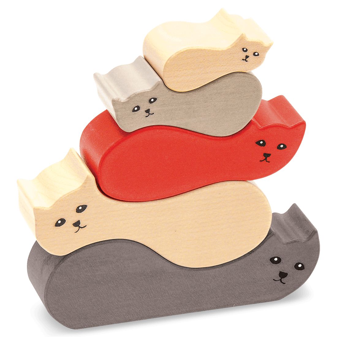 Formenspiel Katzen-Fürs Kinderzimmer-Atelier Passage-Holzspielzeuge-Rot-Grau-swiss made