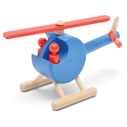 Helikopter-Fahrzeuge und Verkehr-Atelier Passage-Holzspielzeuge-Blau-swiss made