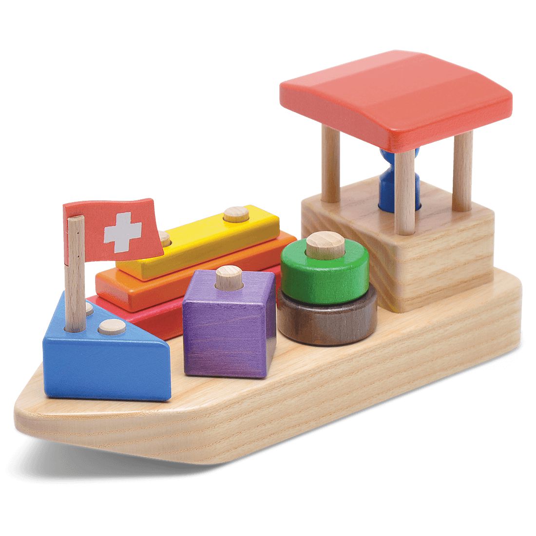 Schiff zerlegbar-Fahrzeuge und Verkehr-Atelier Passage-Holzspielzeuge-Rot-swiss made