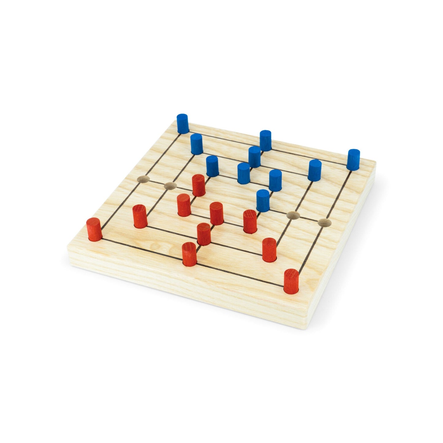 Mühlespiel farbig-Spiele-Atelier Passage-Holzspielzeuge-Rot-Blau-swiss made