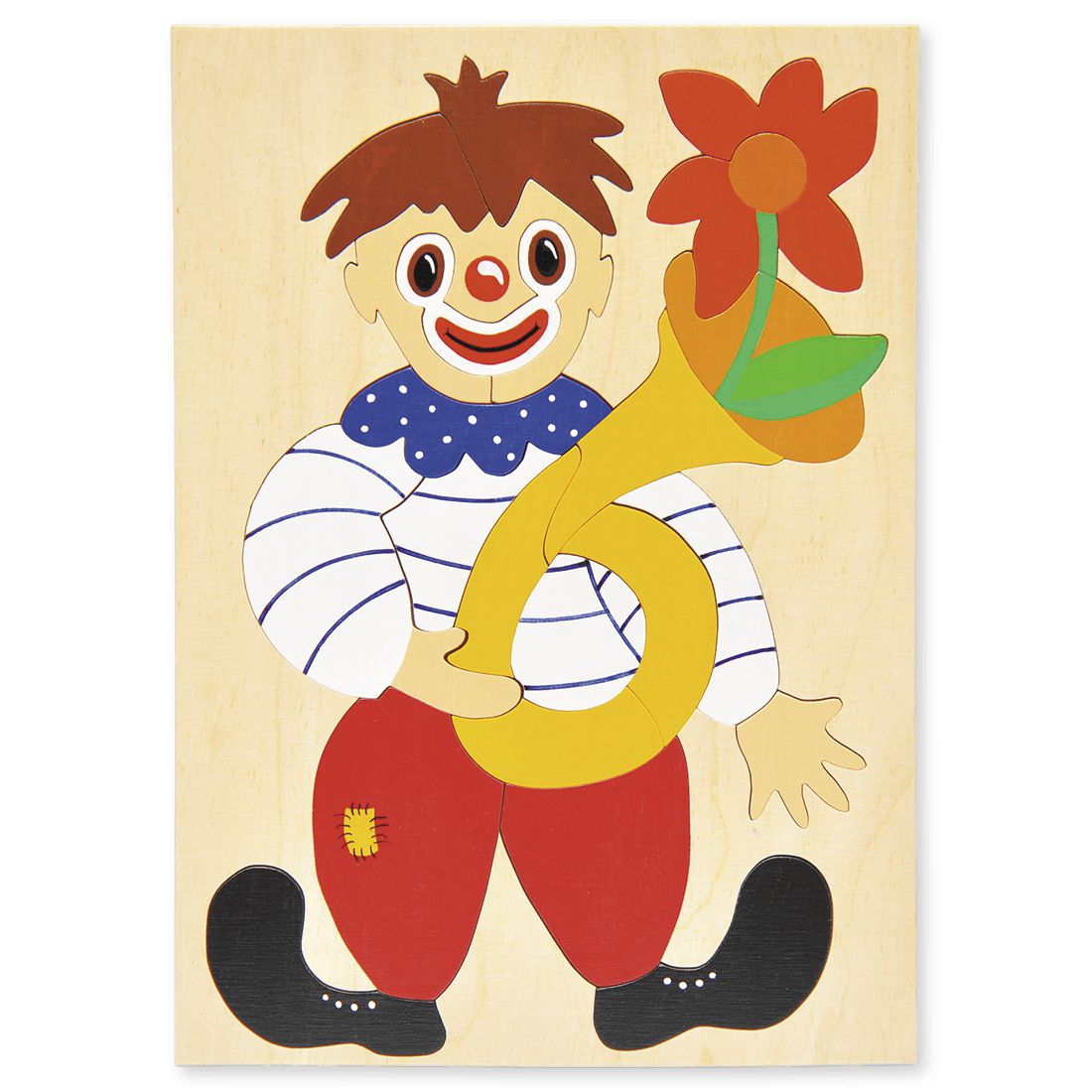 Clown mit Blume-Puzzle-Atelier Passage-Holzspielzeuge-swiss made