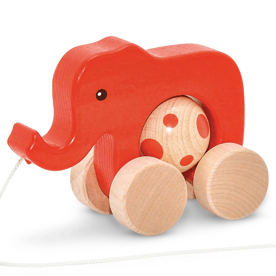 Elefant-Zum Nachziehen-Atelier Passage-Holzspielzeuge-Rot-swiss made