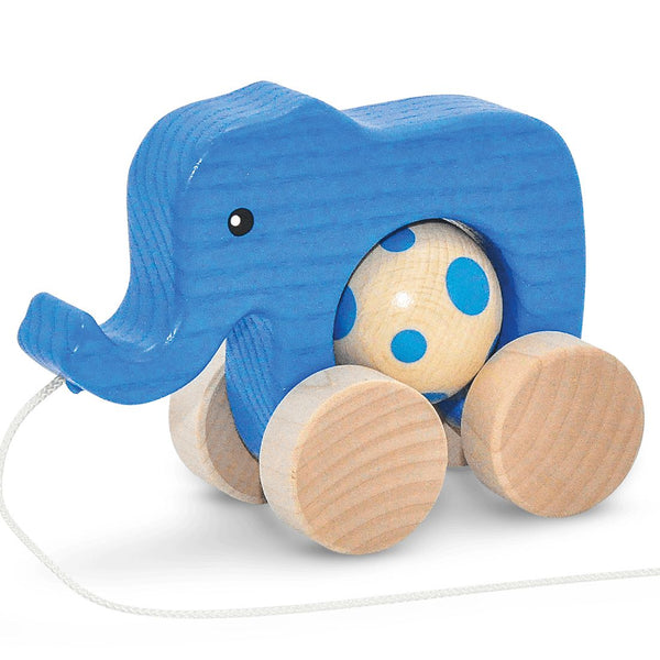 Elefant-Zum Nachziehen-Atelier Passage-Holzspielzeuge-Blau-swiss made