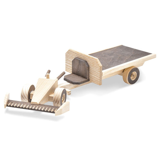 Motormäher mit Anhänger-Landwirtschaft-Atelier Passage-Holzspielzeuge-swiss made